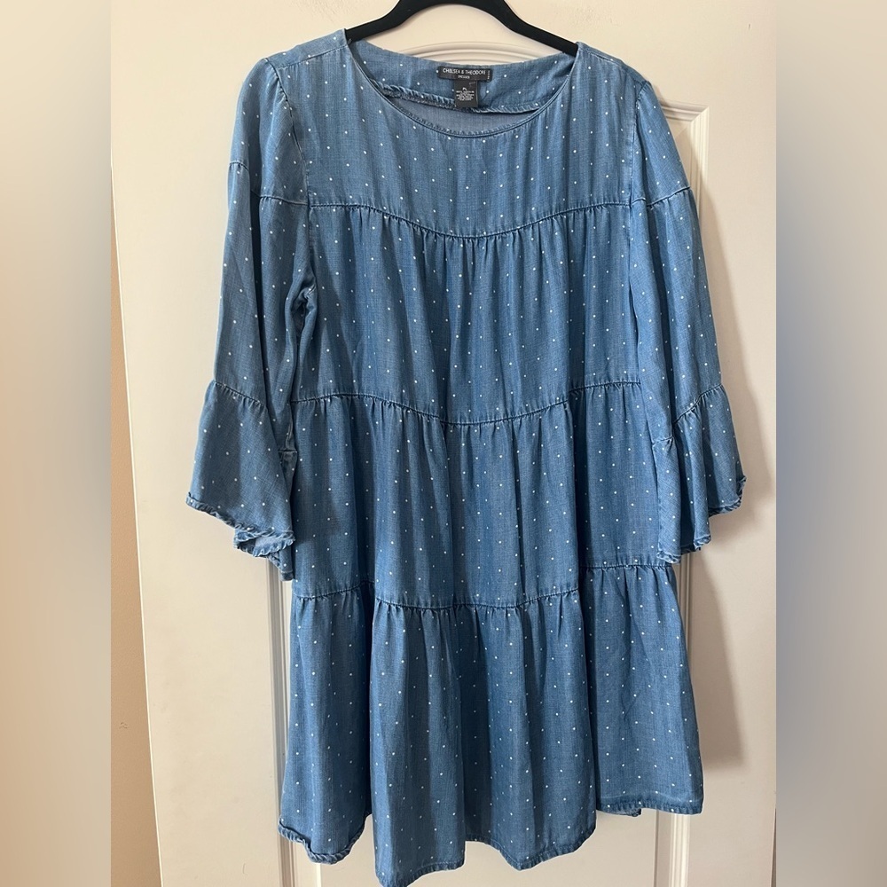 Chelsea & Theodore Blue Polka Dot Women's Mini Dress Size Petite Large